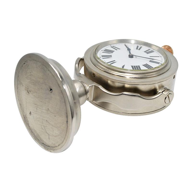 J.W. Benson Nickel Finished Nautical Desk Clock with 2 Enamel Dials from 1930s in vendita 3