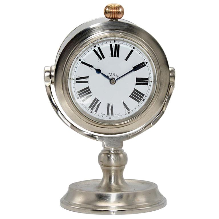 J.W. Benson Nickel Finished Nautical Desk Clock with 2 Enamel Dials from 1930s For Sale