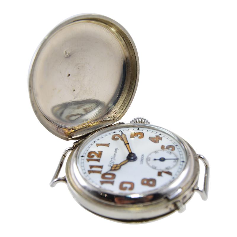 JW Benson Nickel Silver WW I Trench Watch with Original Enamel Dial, Circa 1915 For Sale 1