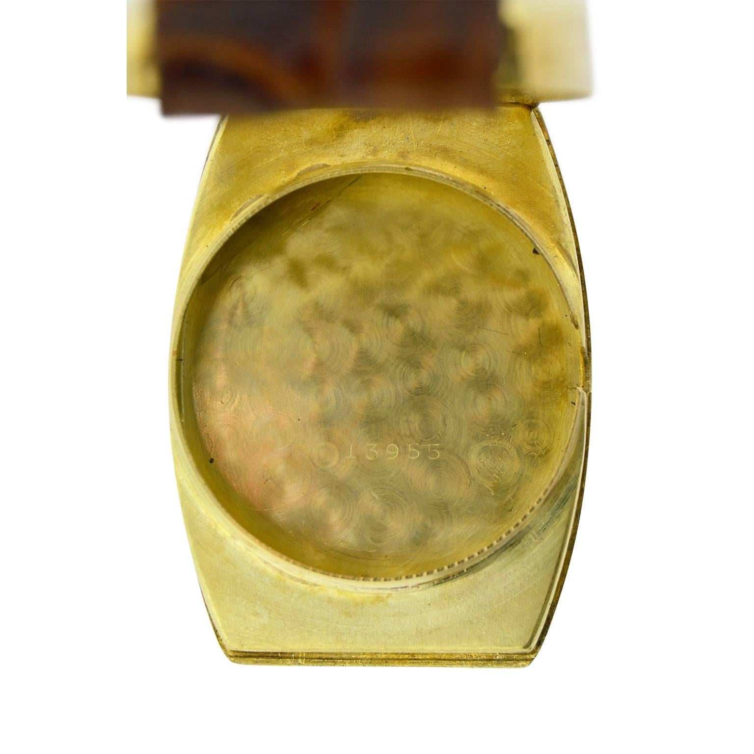 J.W. Benson Yellow Gold Tonneau Shaped Manual Wristwatch, circa 1930s 1