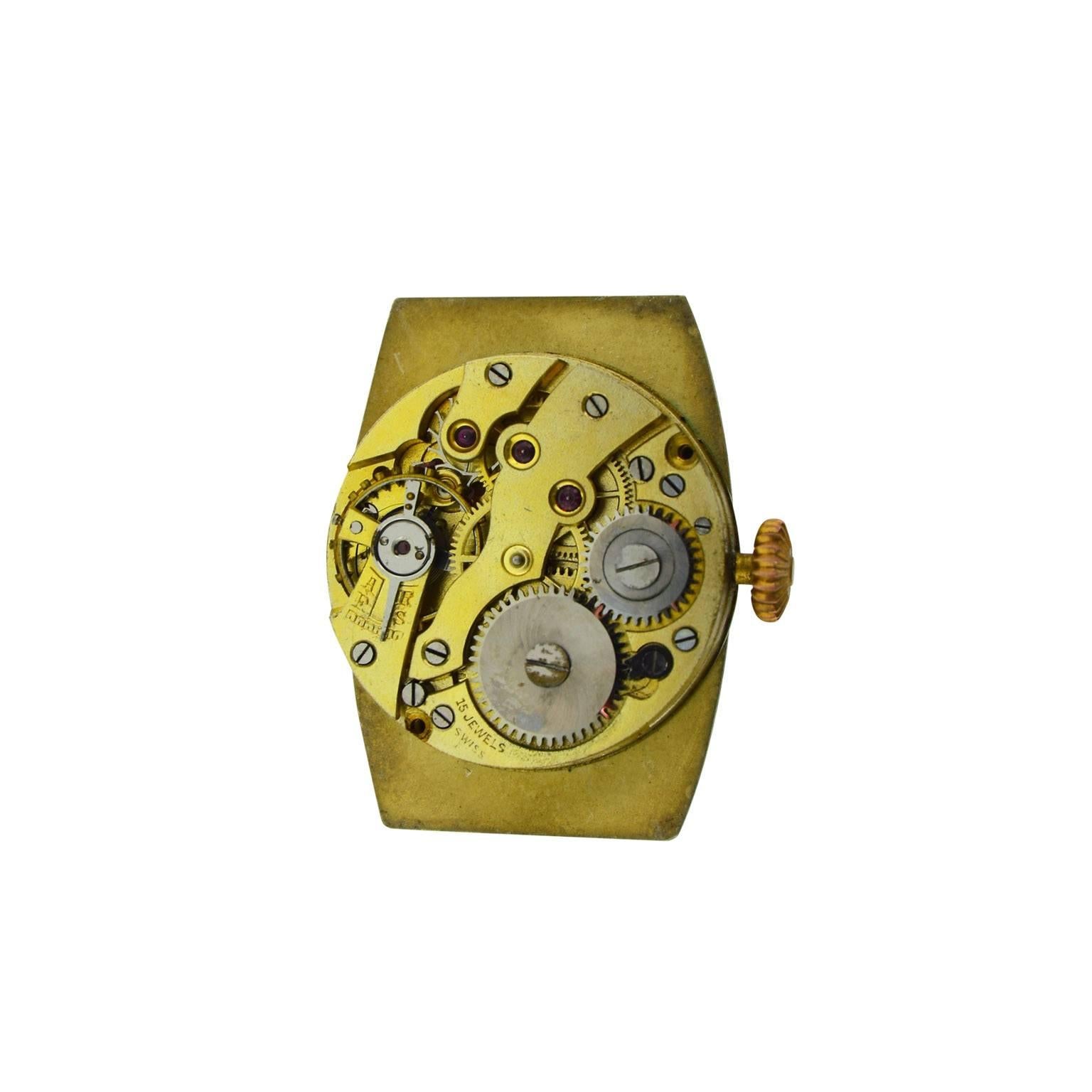 J.W. Benson Yellow Gold Tonneau Shaped Manual Wristwatch, circa 1930s 2