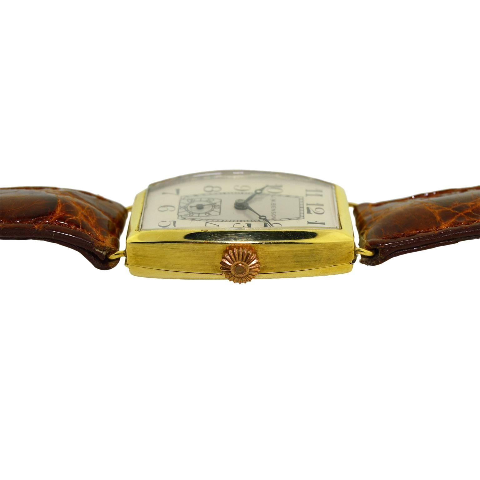 J.W. Benson Yellow Gold Tonneau Shaped Manual Wristwatch, circa 1930s 3