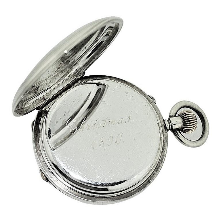 Art Nouveau J.W. Benson Sterling Silver Half Hunters Case Pocket Watch, circa 1890s For Sale