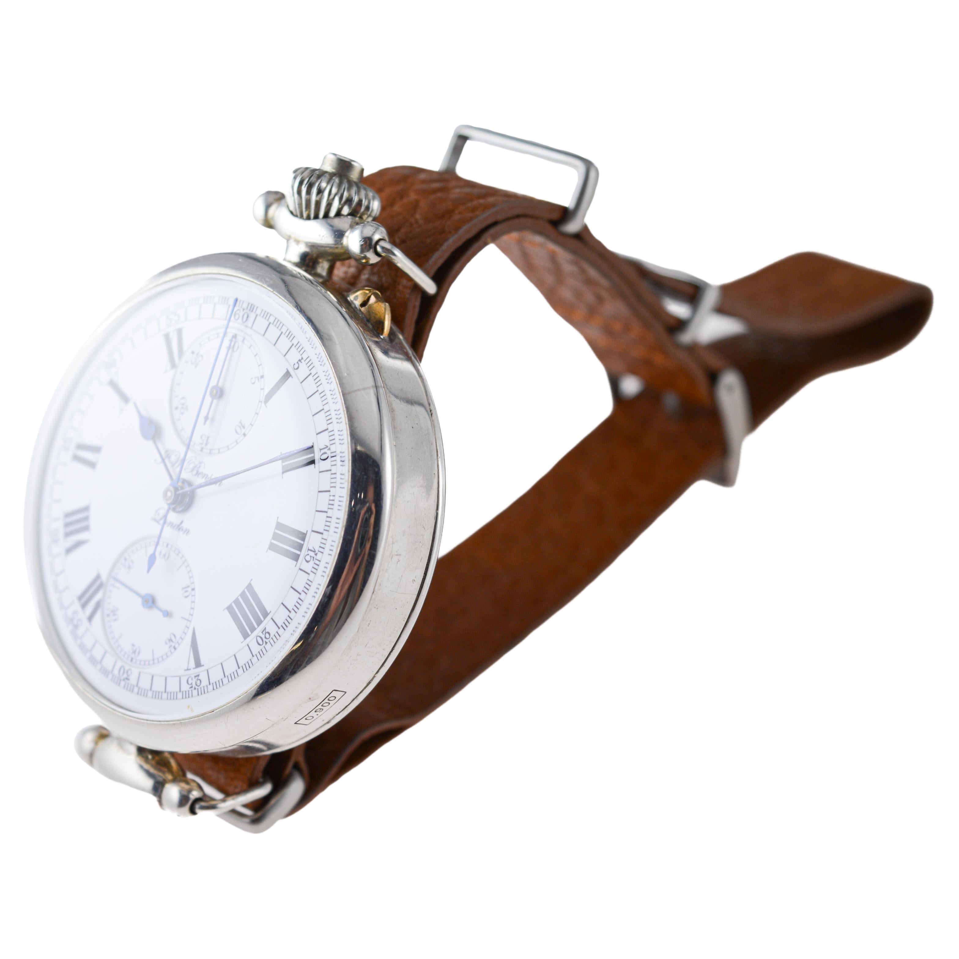 J.W Benson Sterling Silver Oversized Chronograph with Kiln Fired Enamel Dial For Sale 6