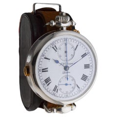 J.W Benson Sterling Silver Oversized Chronograph with Kiln Fired Enamel Dial