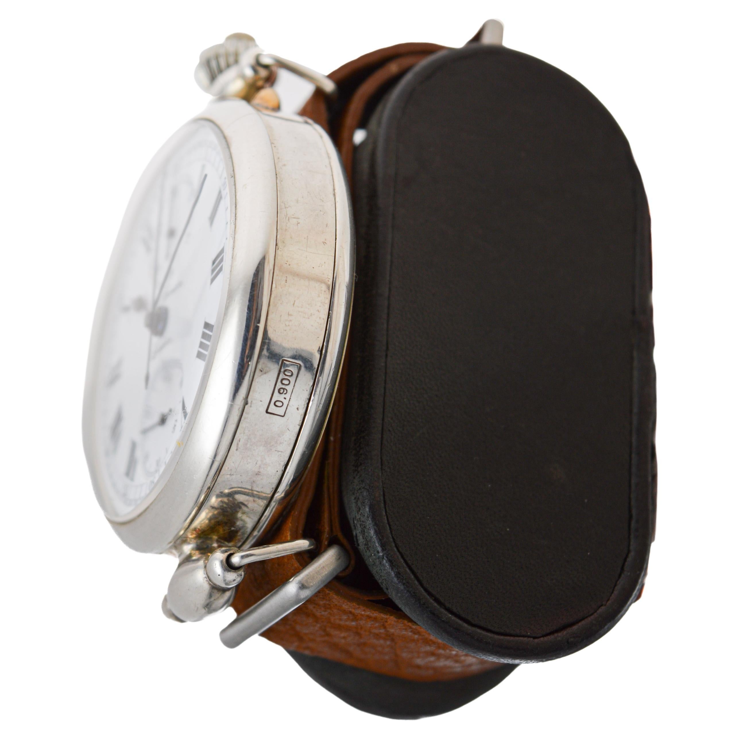 J.W Benson Sterling Silver Oversized Chronograph with Kiln Fired Enamel Dial For Sale 3