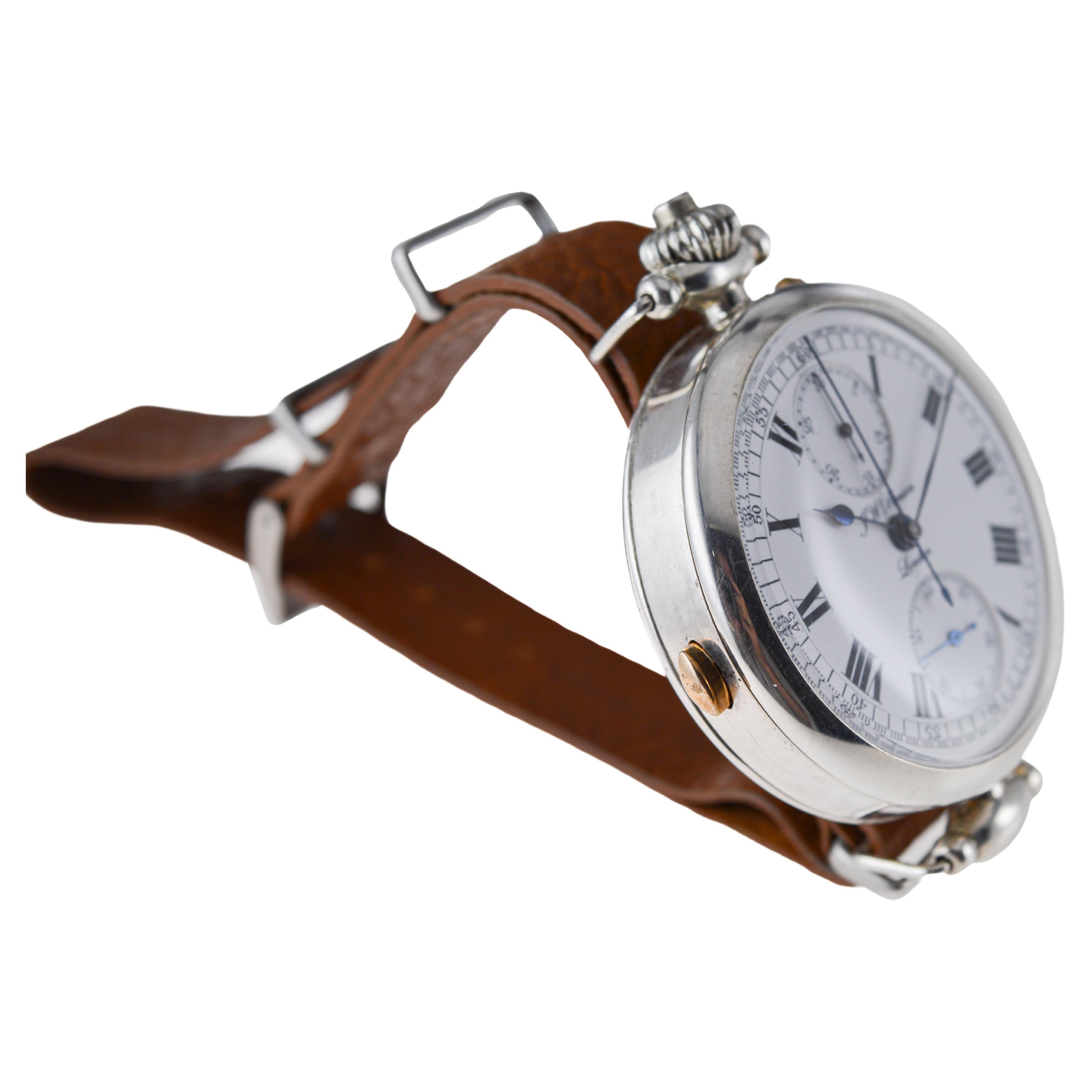 J.W Benson Sterling Silver Oversized Chronograph with Kiln Fired Enamel Dial For Sale 4