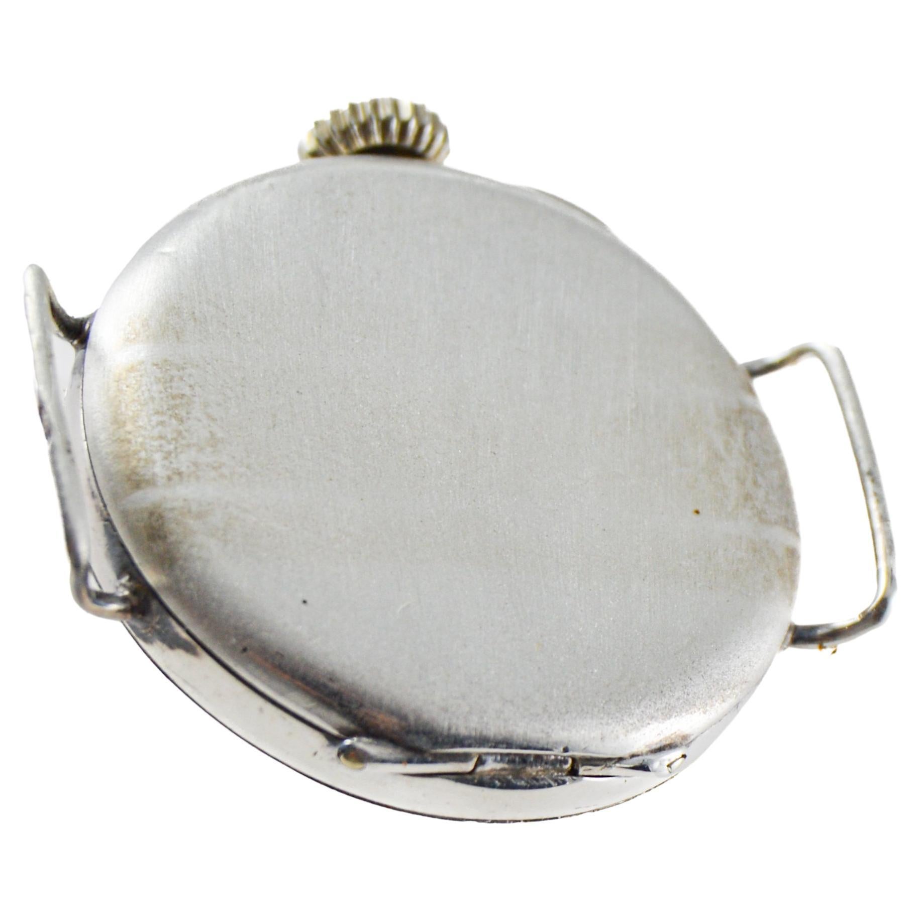 Women's or Men's J.W Benson Sterling Silver Trench Watch with Kiln Fired Enamel Dial 1915 For Sale