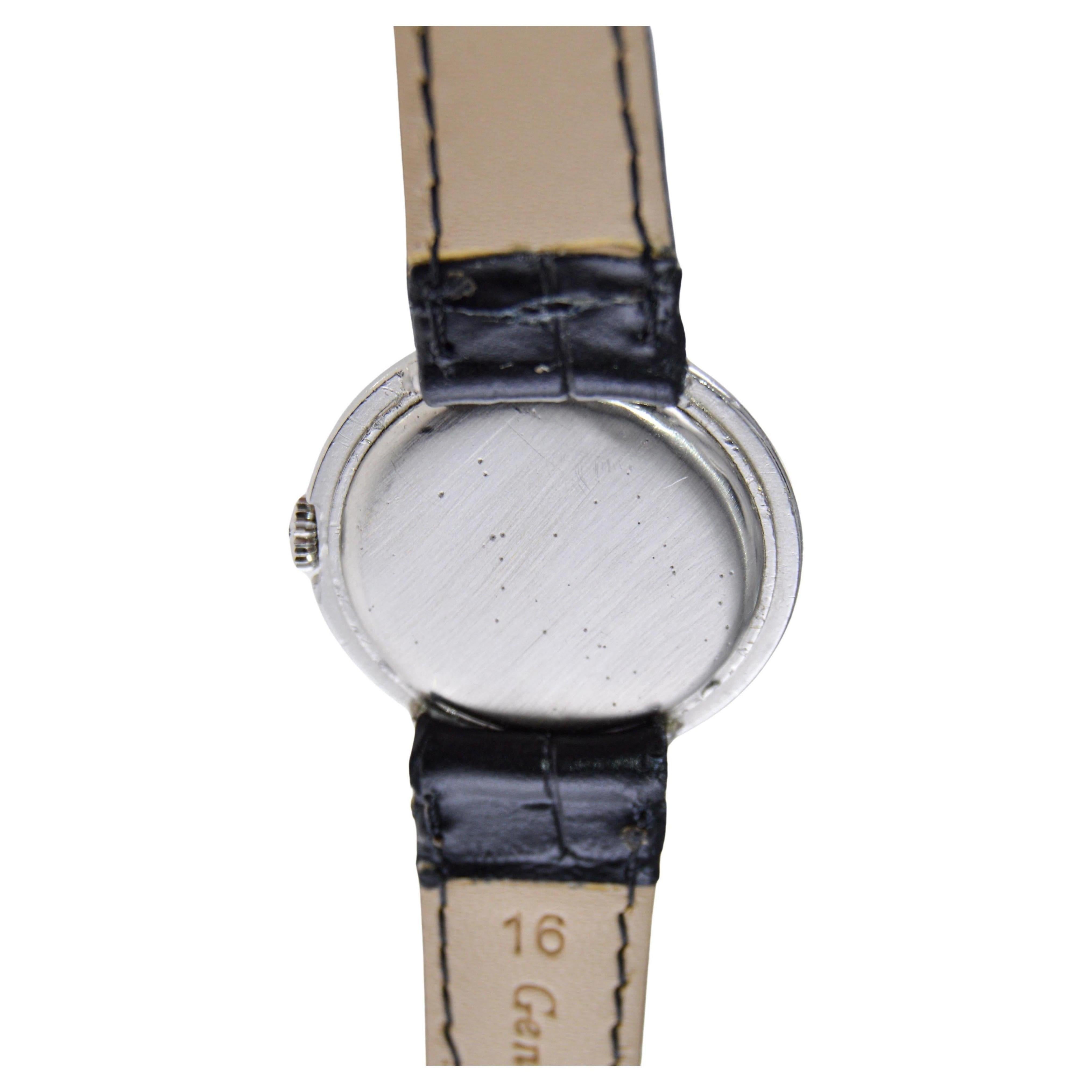 Women's or Men's J.W Benson White Gold-Filled Watch circa 1930's with Kiln Fired Enamel Dial  For Sale