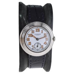 Vintage J.W Benson White Gold-Filled Watch circa 1930's with Kiln Fired Enamel Dial 