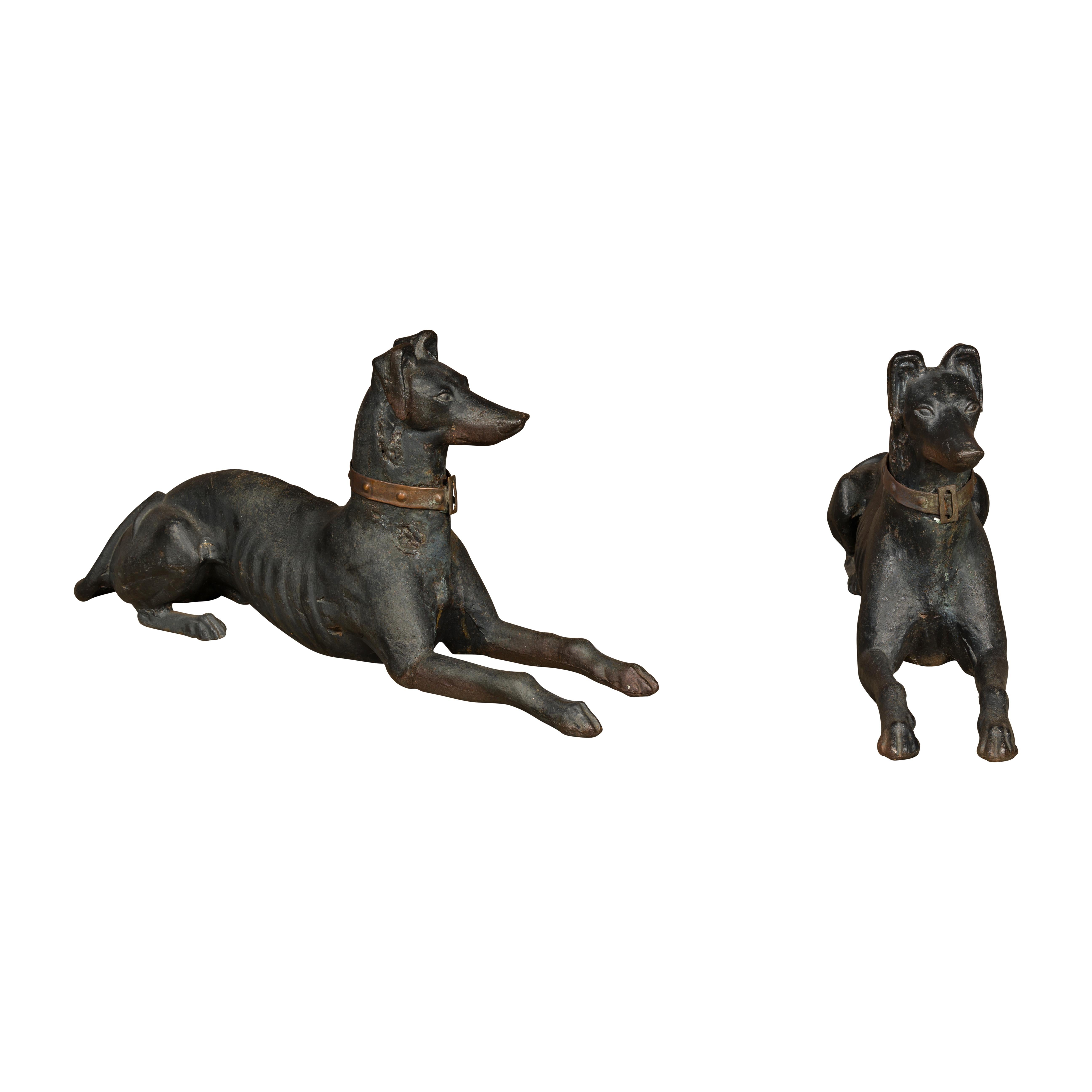Sculture di cani levrieri in ferro di J.W FisK, fine XIX secolo, New York, una coppia in vendita 11