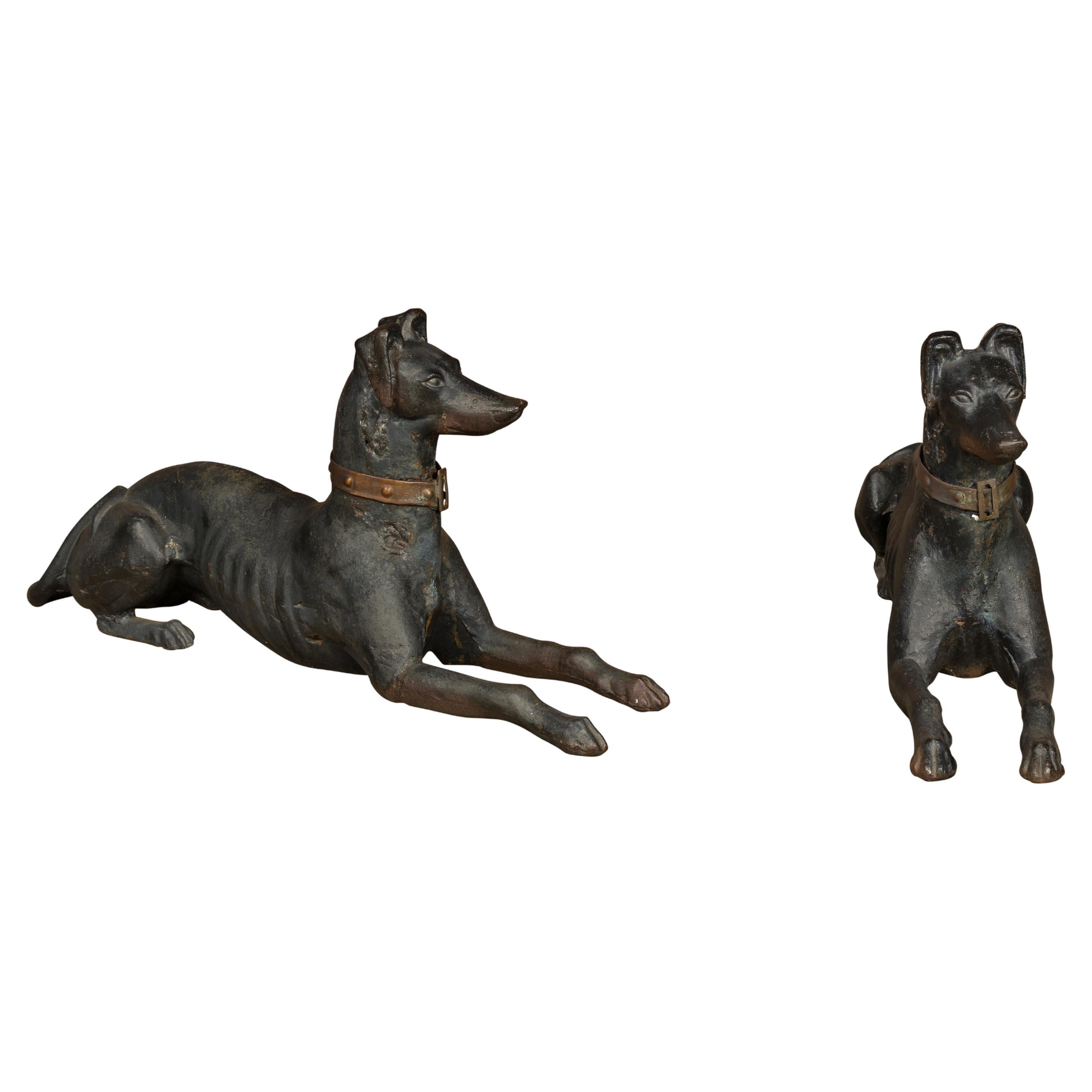 Iron Greyhound-Hundeskulpturen von J.W Fiske, spätes 19. Jahrhundert, New York, ein Paar
