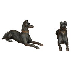 Paire de sculptures de chiens de chasseur en fer de J.W Fiske, fin du 19e siècle à New York