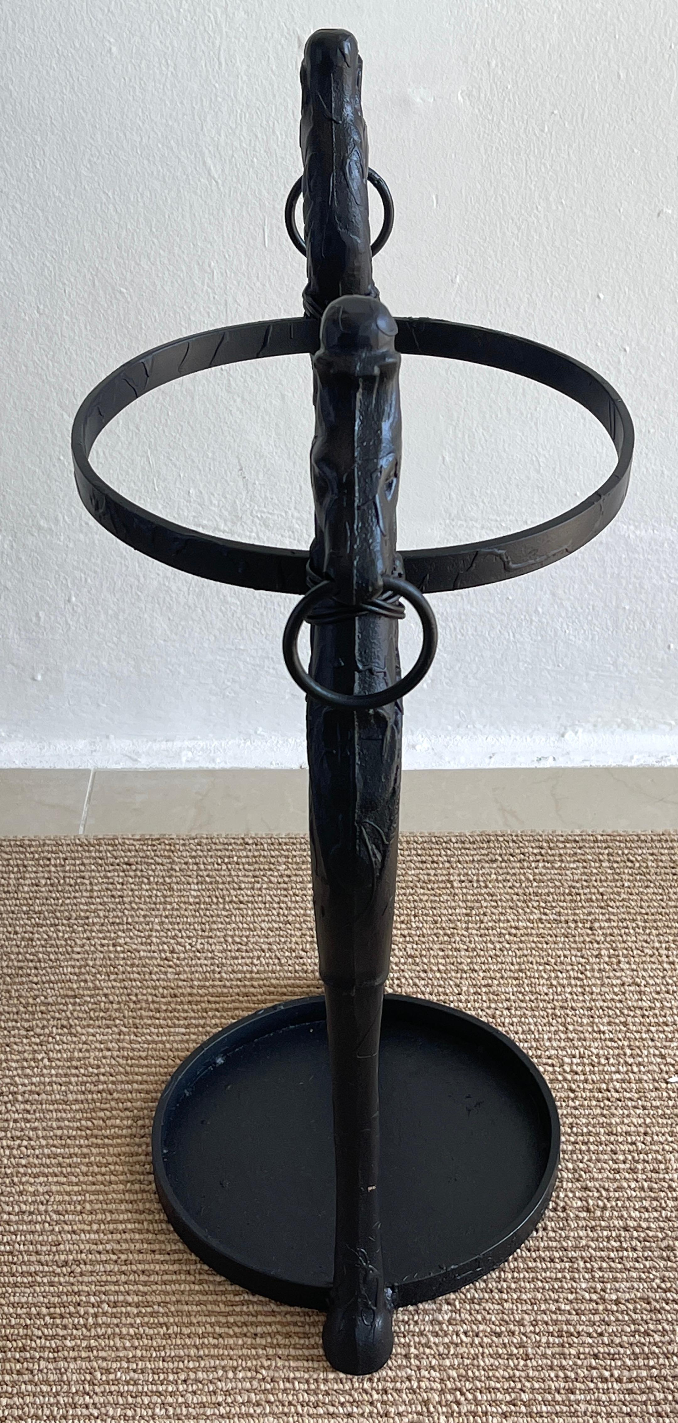 Blackened Jw Fiske Style Victorian Cast Iron Horse Motif Umbrella Stand For Sale