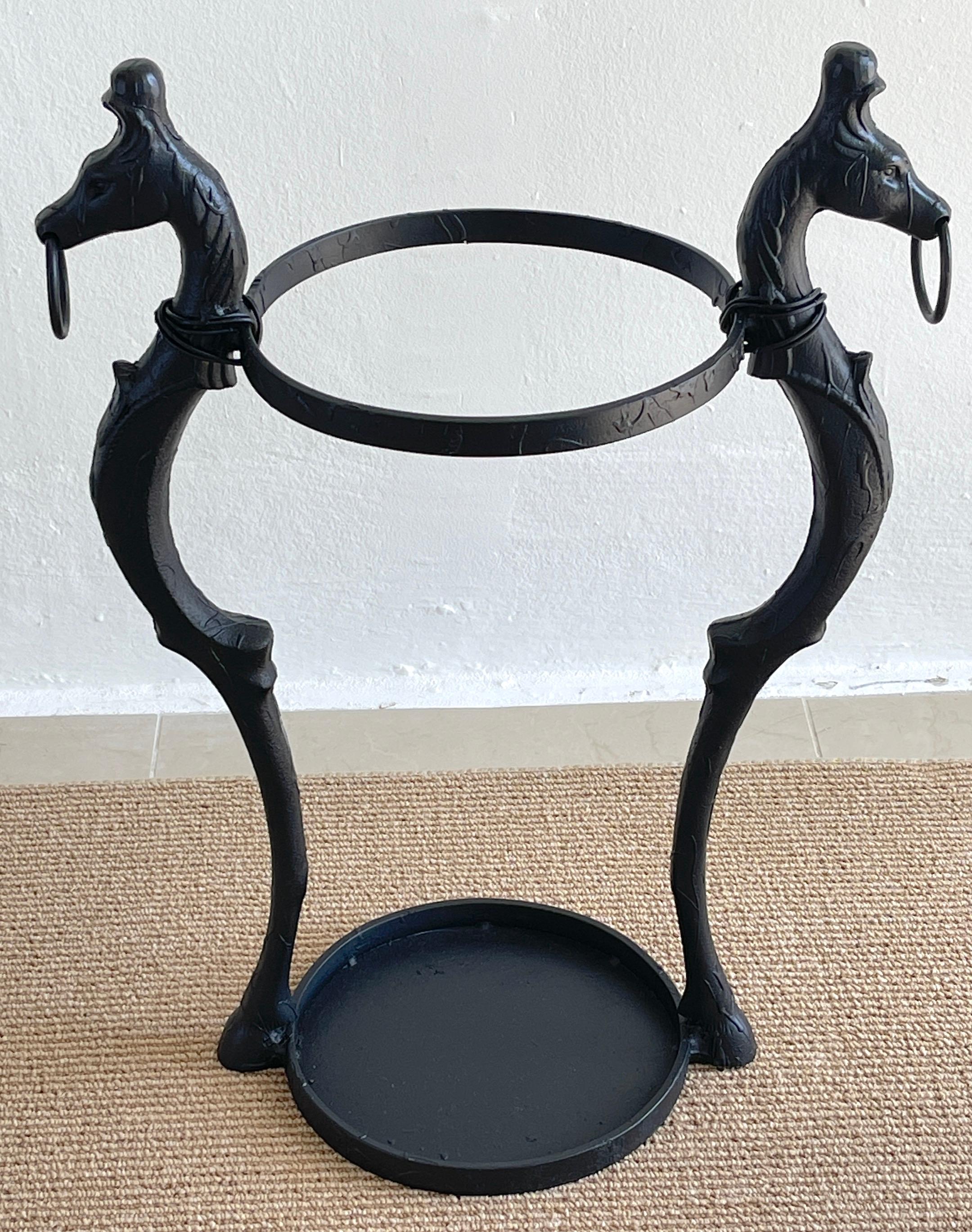 Blackened Jw Fiske Style Victorian Cast Iron Horse Motif Umbrella Stand