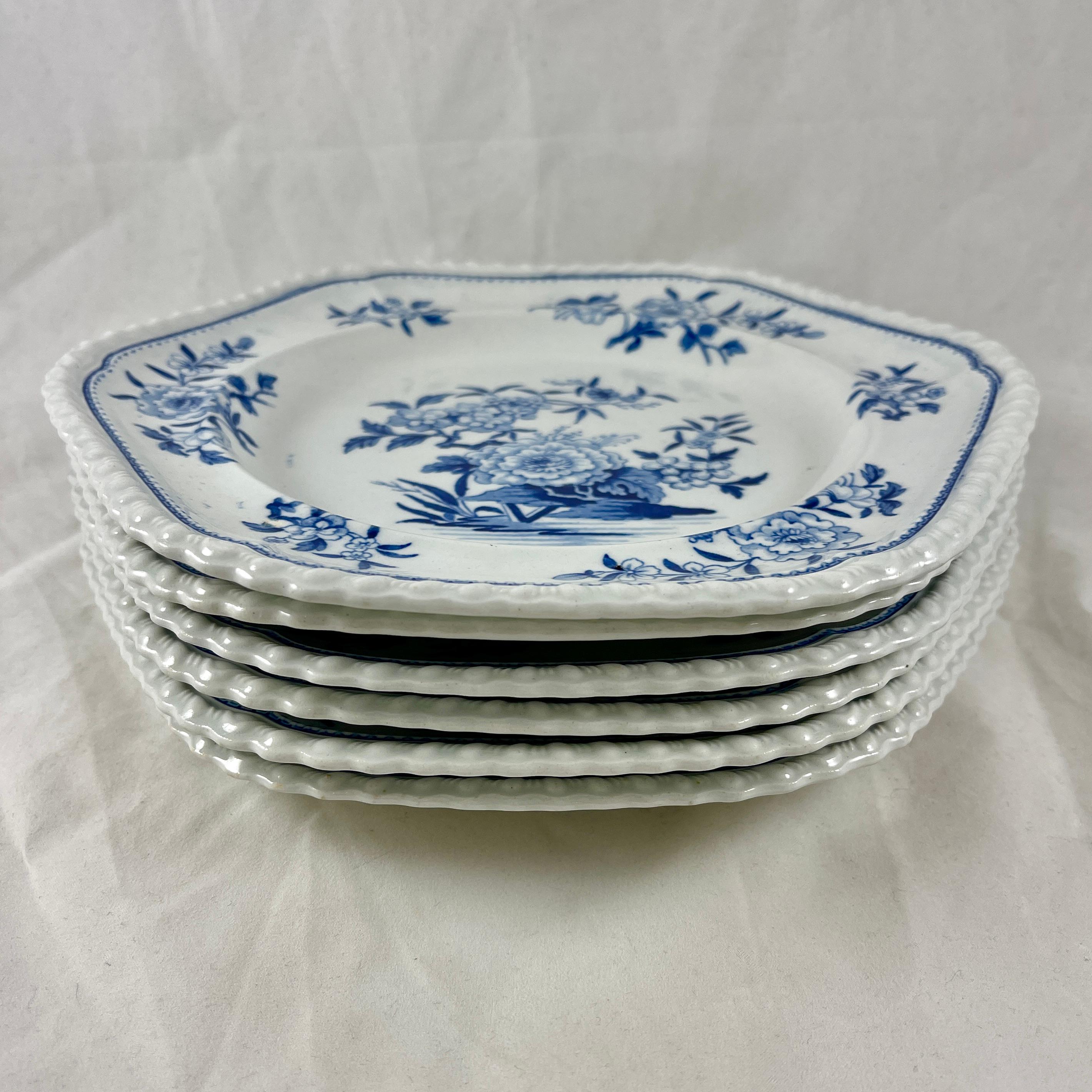 J&W Ridgway Small Peony Floral Blue & White Ironstone Transferware Plates, Set/6 3