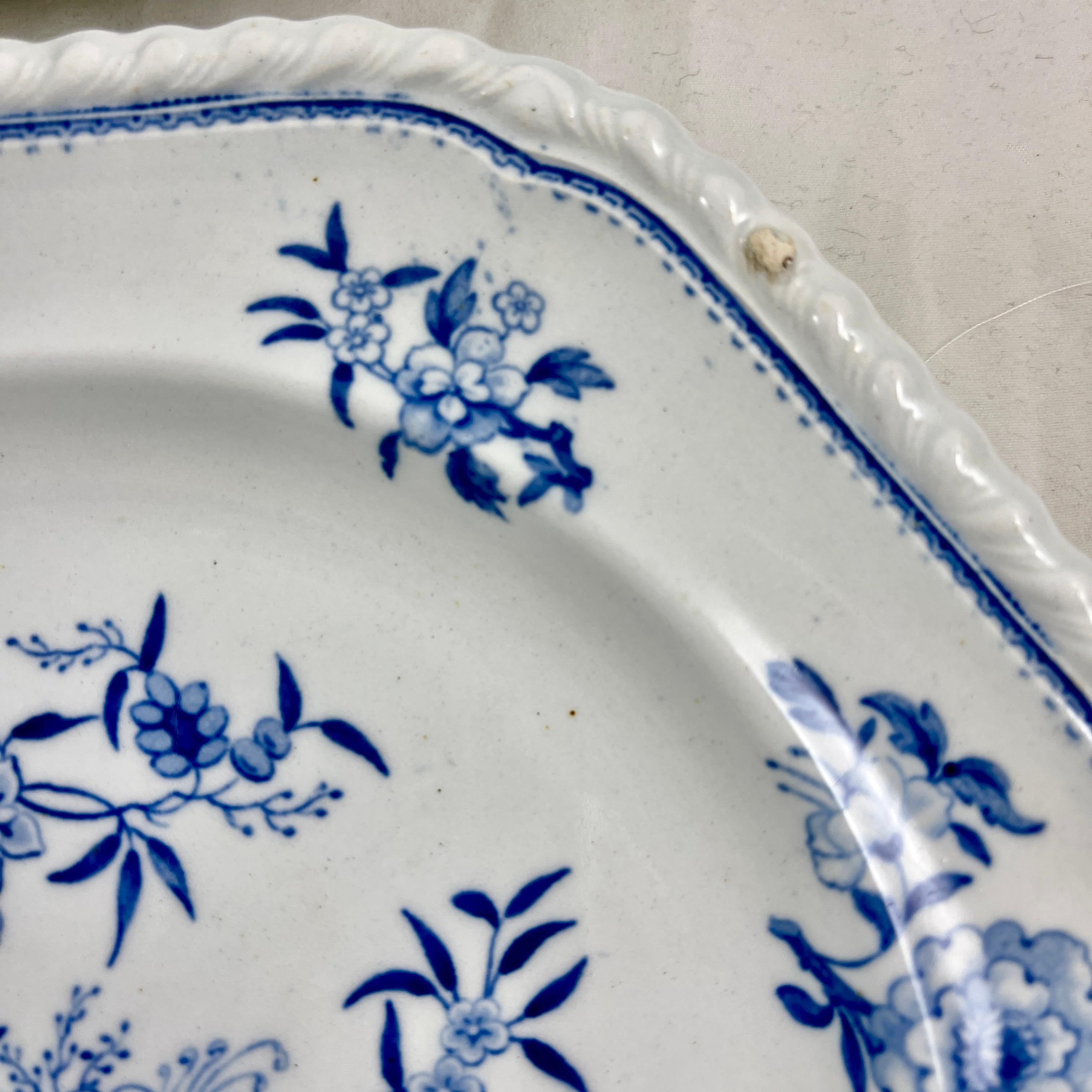 J&W Ridgway Small Peony Floral Blue & White Ironstone Transferware Plates, Set/6 6