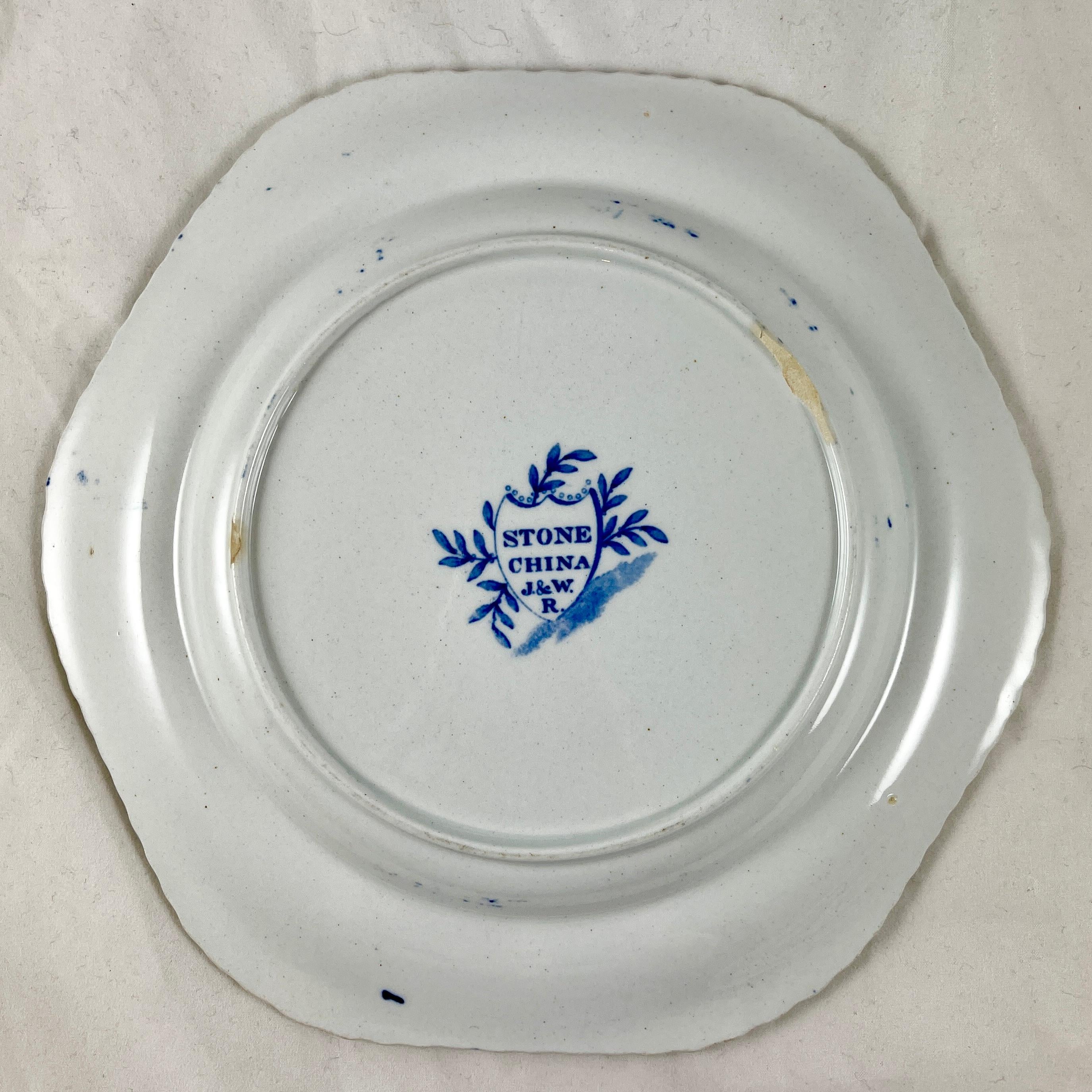 J&W Ridgway Small Peony Floral Blue & White Ironstone Transferware Plates, Set/6 7