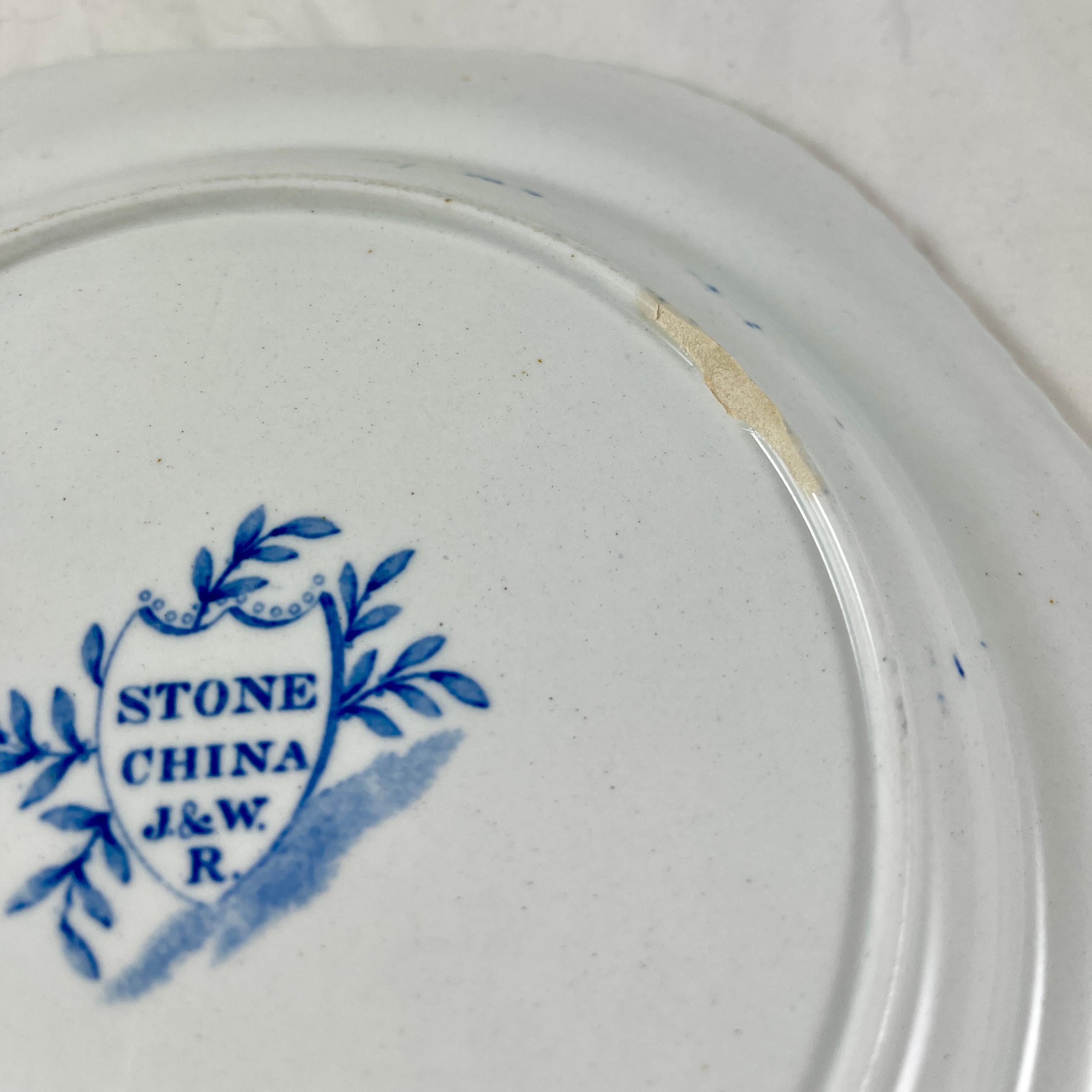 J&W Ridgway Small Peony Floral Blue & White Ironstone Transferware Plates, Set/6 9