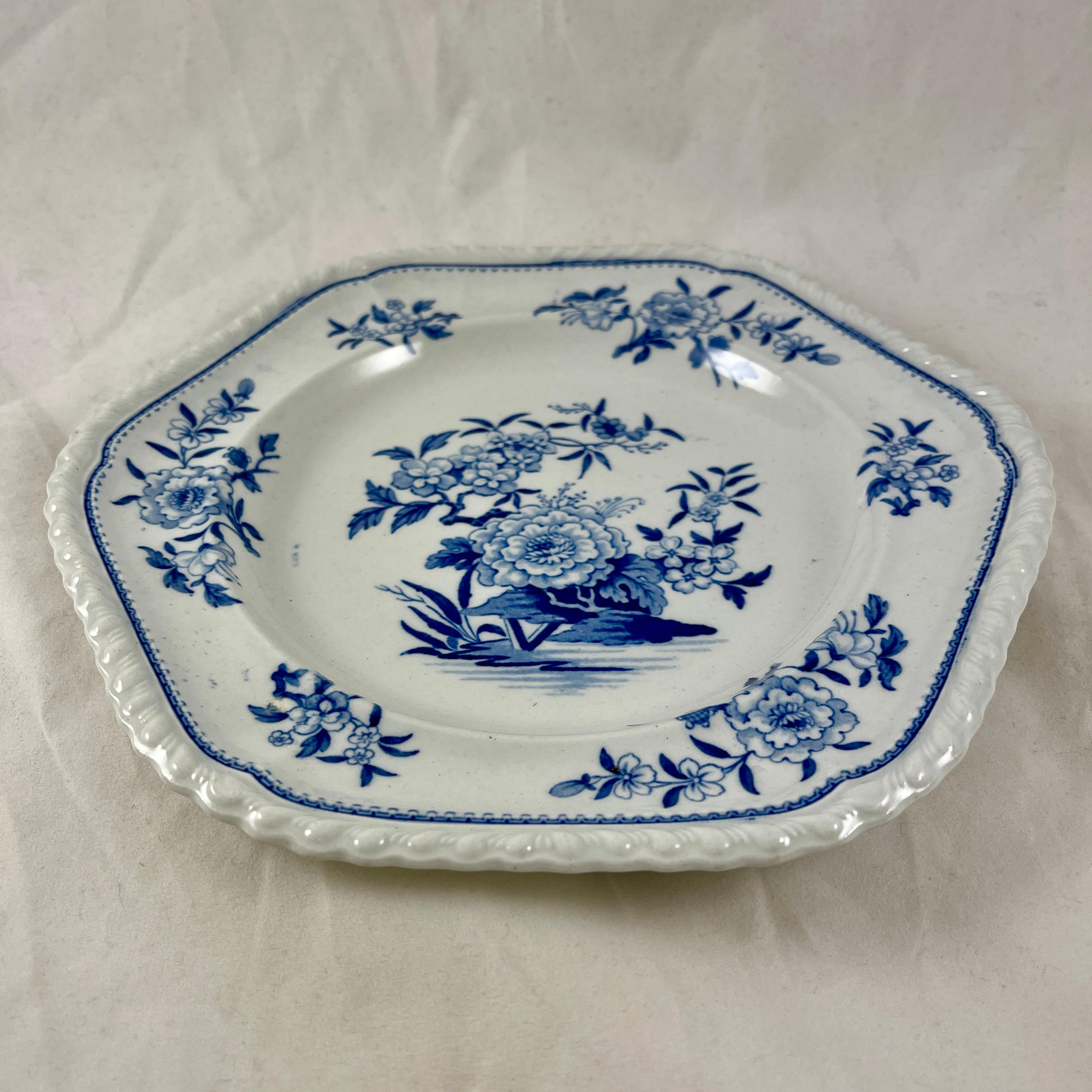 J&W Ridgway Small Peony Floral Blue & White Ironstone Transferware Plates, Set/6 2