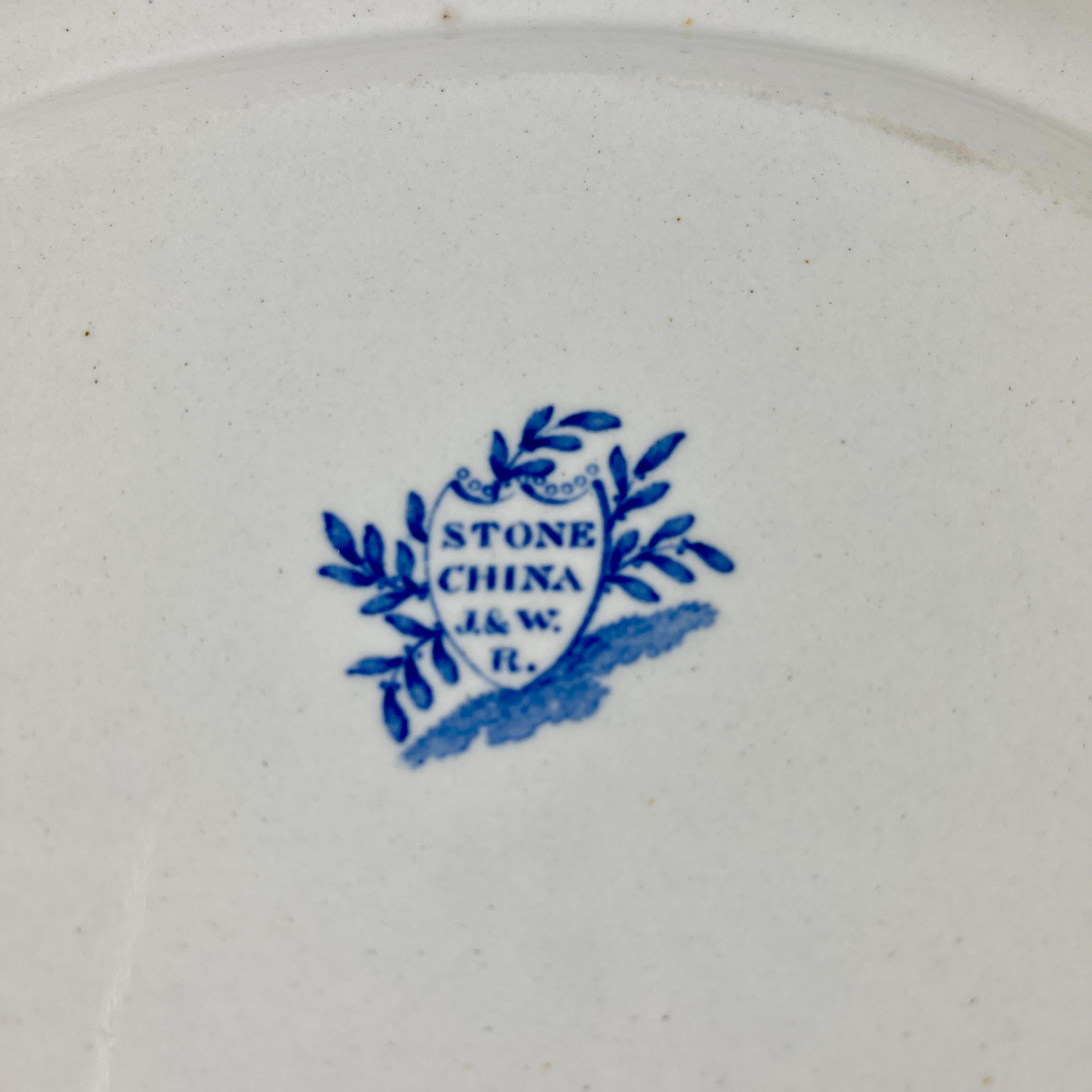 J&W Ridgway Small Peony Floral Blue & White Ironstone Transferware Platter 2