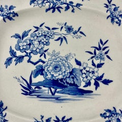 J&W Ridgway Small Peony Floral Blue & White Ironstone Transferware Platter