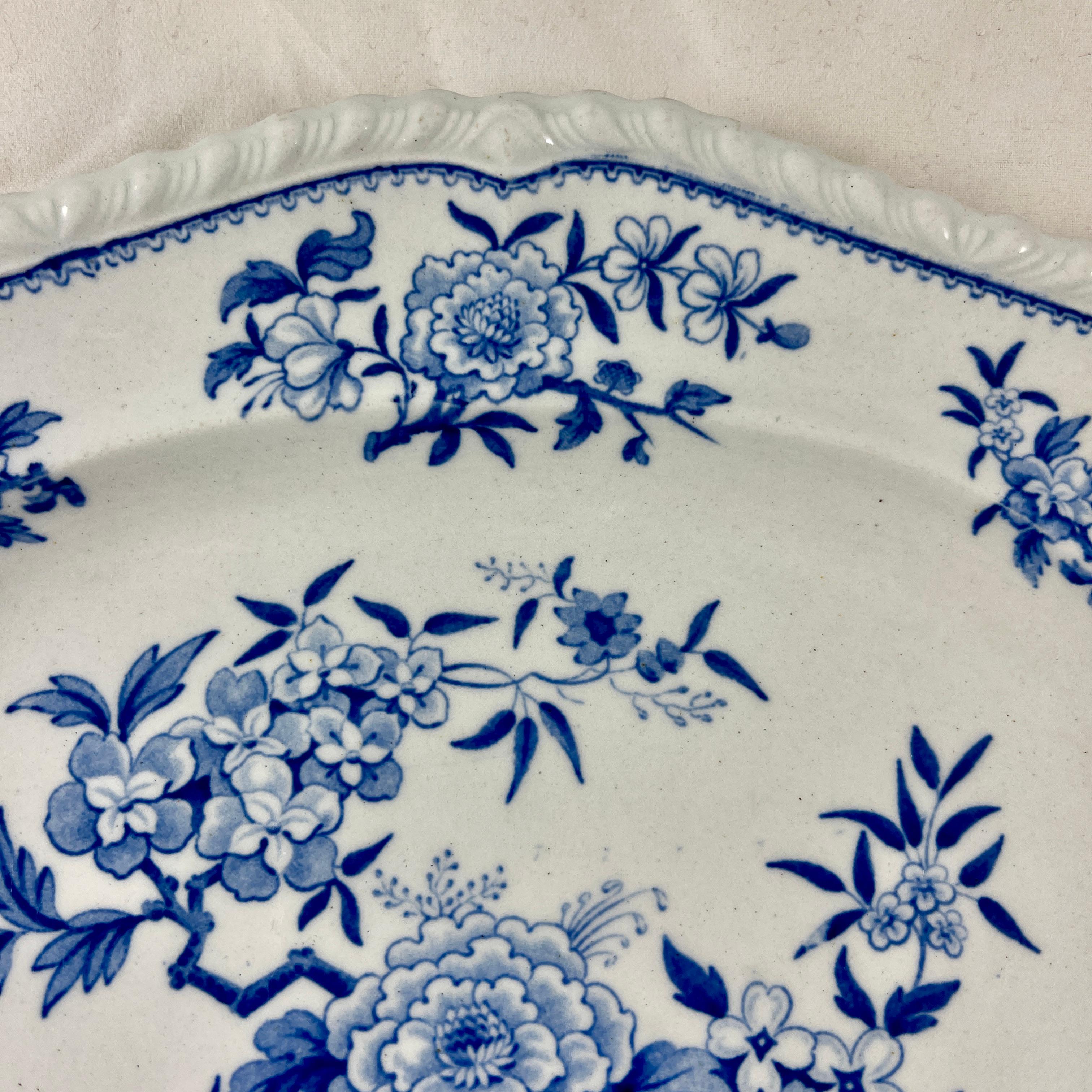 Chinoiserie J&W Ridgway Small Peony Floral Blue & White Ironstone Transferware Platter