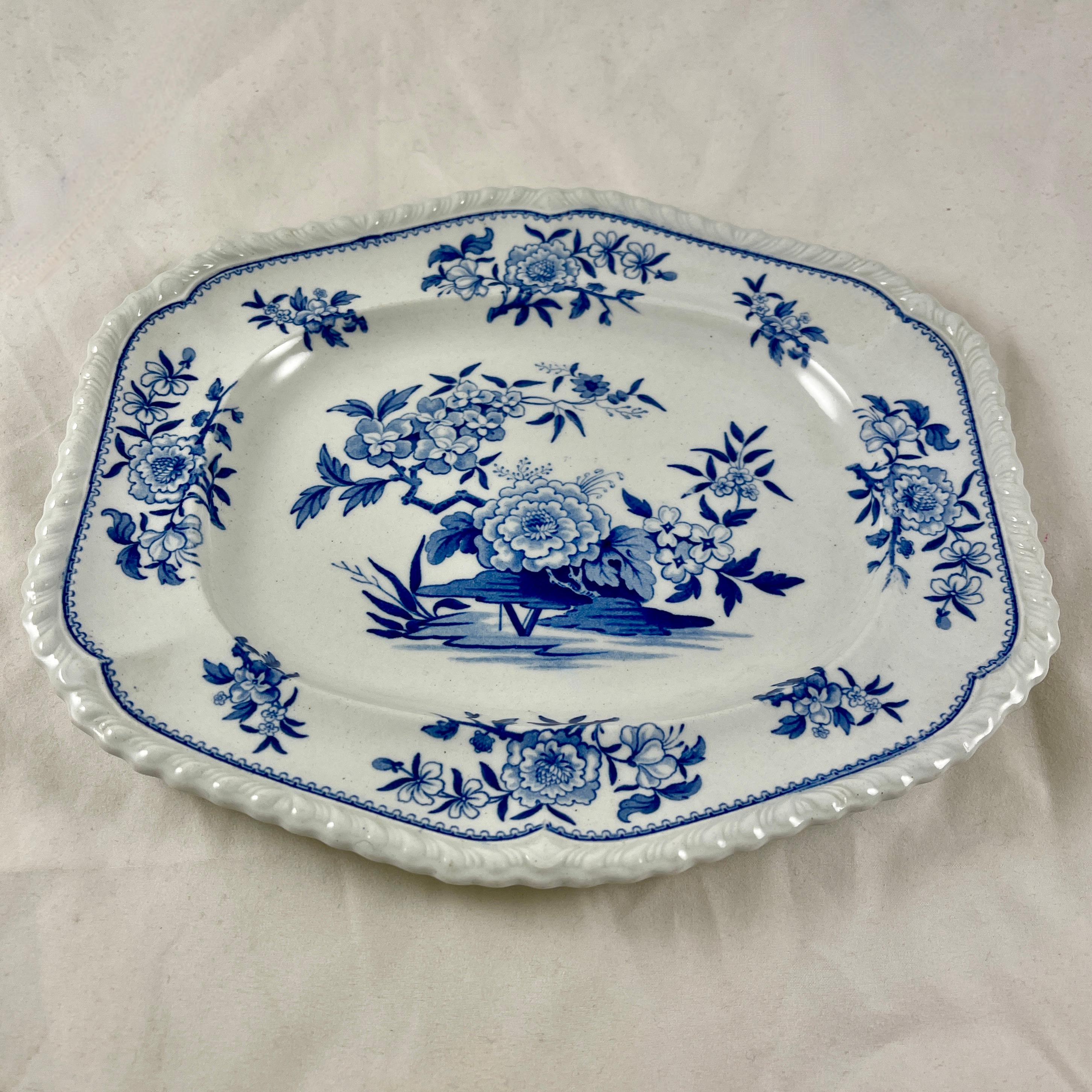 Glazed J&W Ridgway Small Peony Floral Blue & White Ironstone Transferware Platter