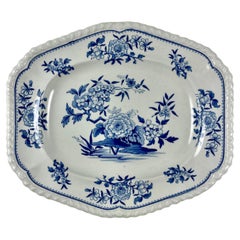 J&W Ridgway Small Peony Floral Blue & White Ironstone Transferware Platter