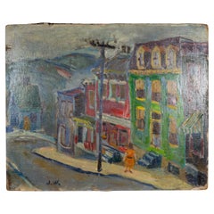 JW Street Scene, Oil on Canvas/Masonite Painting, Signed, 1940