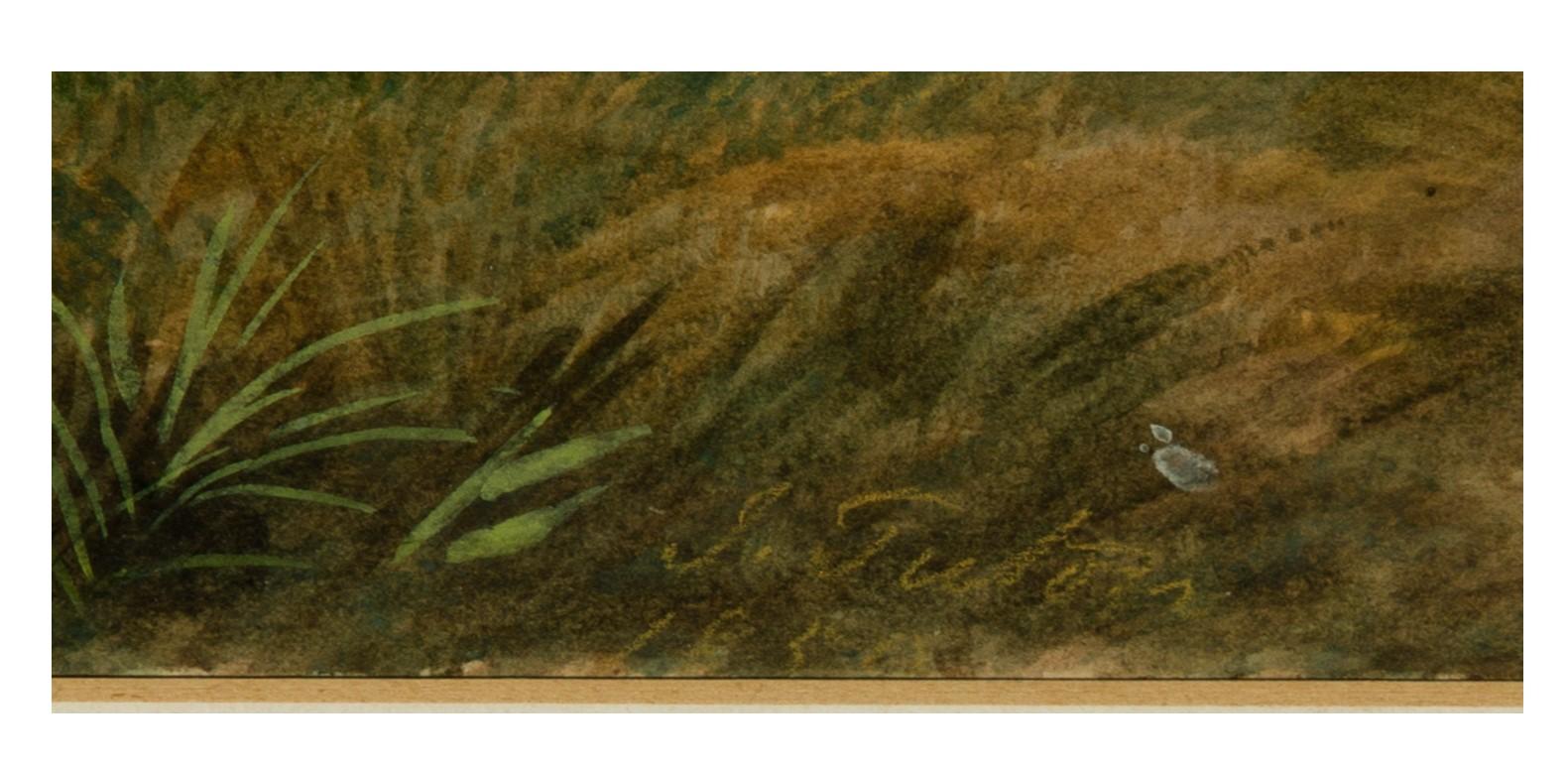 J.W. Tuton - 1856 English Watercolour, Landscape with Figures Beside a Pond 1