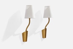 JWA, Wall Lights, Brass, Fabric, Sweden, 1950s