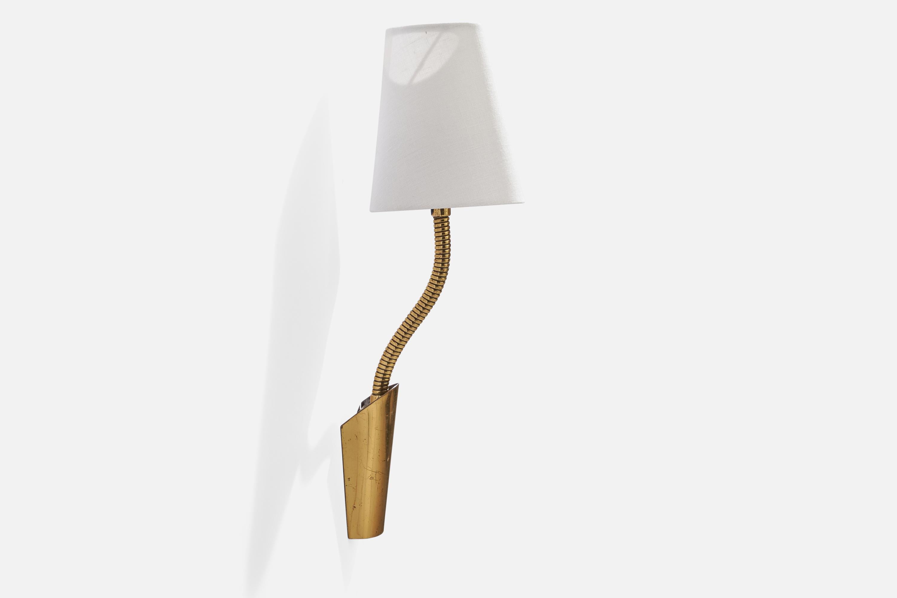 Mid-20th Century JWA, Wall Lights, Brass, Fabric, Sweden, 1950s For Sale