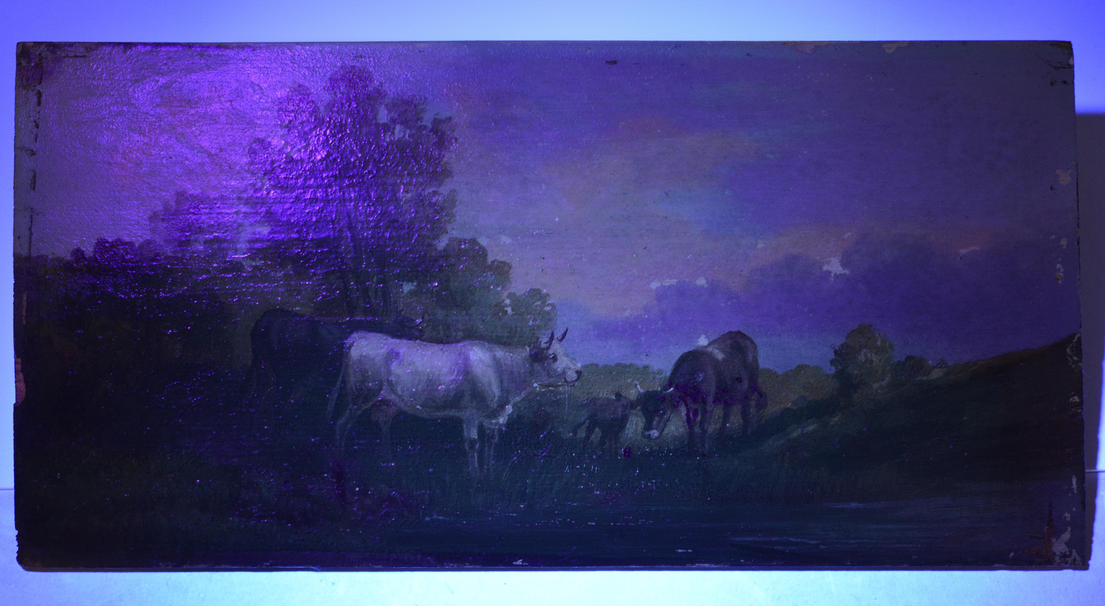 Pastoral Landscape w Cattle Cows 19th century Oil Painting by Russian Master For Sale 3