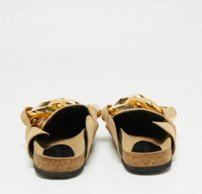 J.W.Anderson Beige Suede Chain Link Accents Flat Slide Sandals Size 39 For Sale 2
