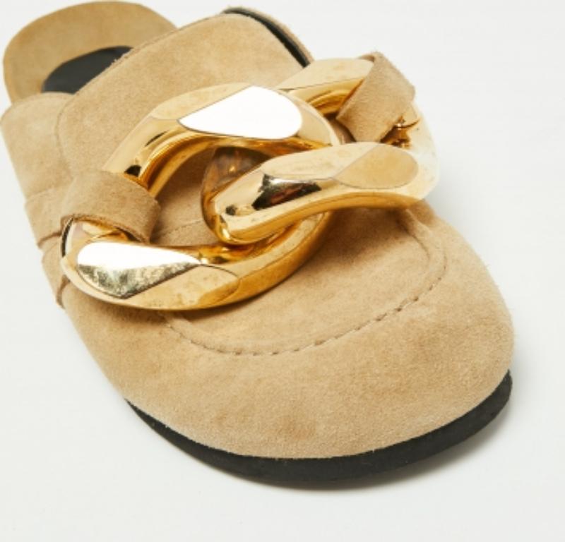 J.W.Anderson Beige Suede Chain Link Accents Flat Slide Sandals Size 39 For Sale 3
