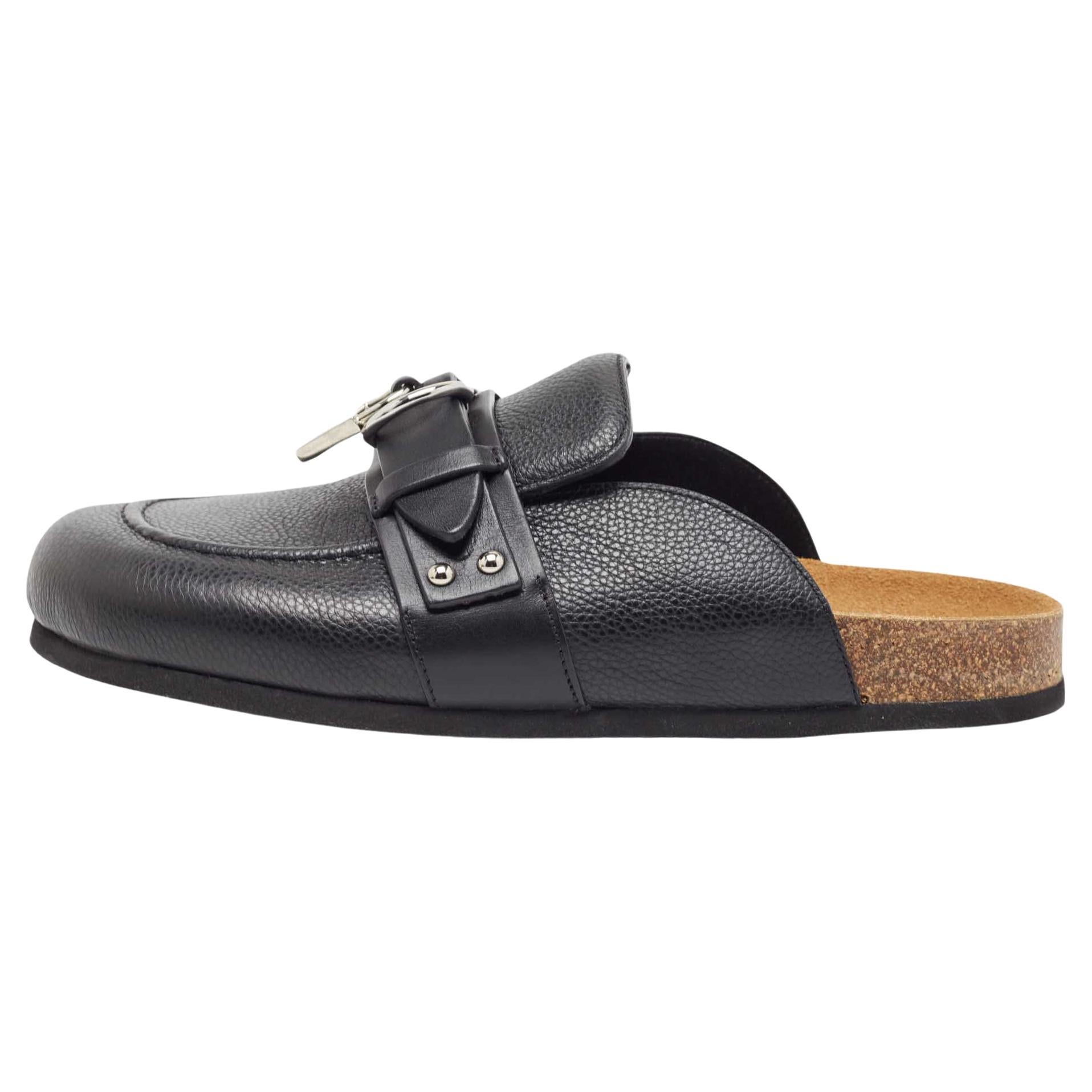 J.W.Anderson Black Leather Padlock Flat Mules Size 42 For Sale