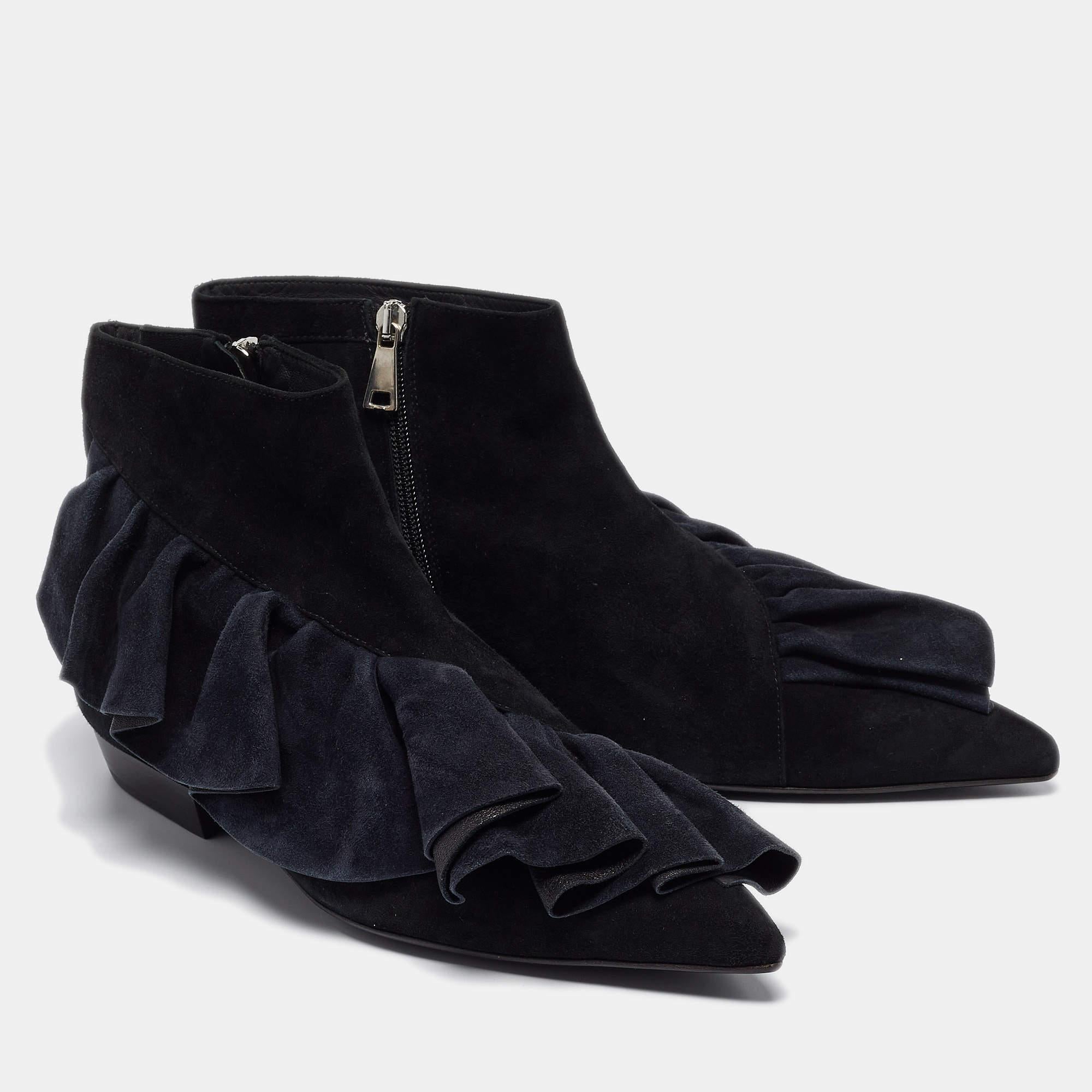 J.W.Anderson, stivali in pelle scamosciata con dettaglio di fronzoli, nero/marino, taglia 41 In condizioni Nuovo in vendita a Dubai, Al Qouz 2