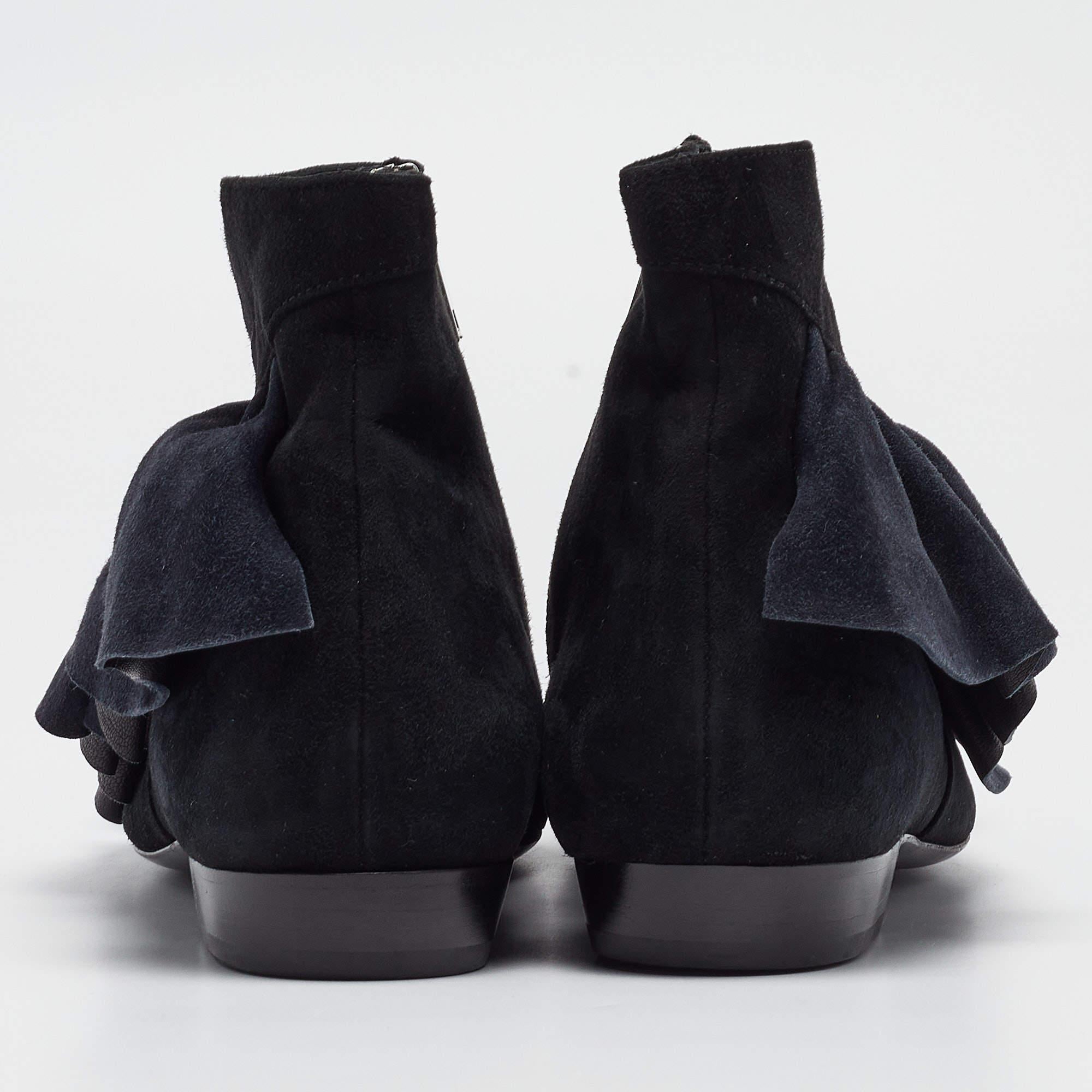 Donna J.W.Anderson, stivali in pelle scamosciata con dettaglio di fronzoli, nero/marino, taglia 41 in vendita