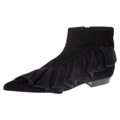 J.W.Anderson Black Suede Leather Frill Detail Ankle Boots Size 41