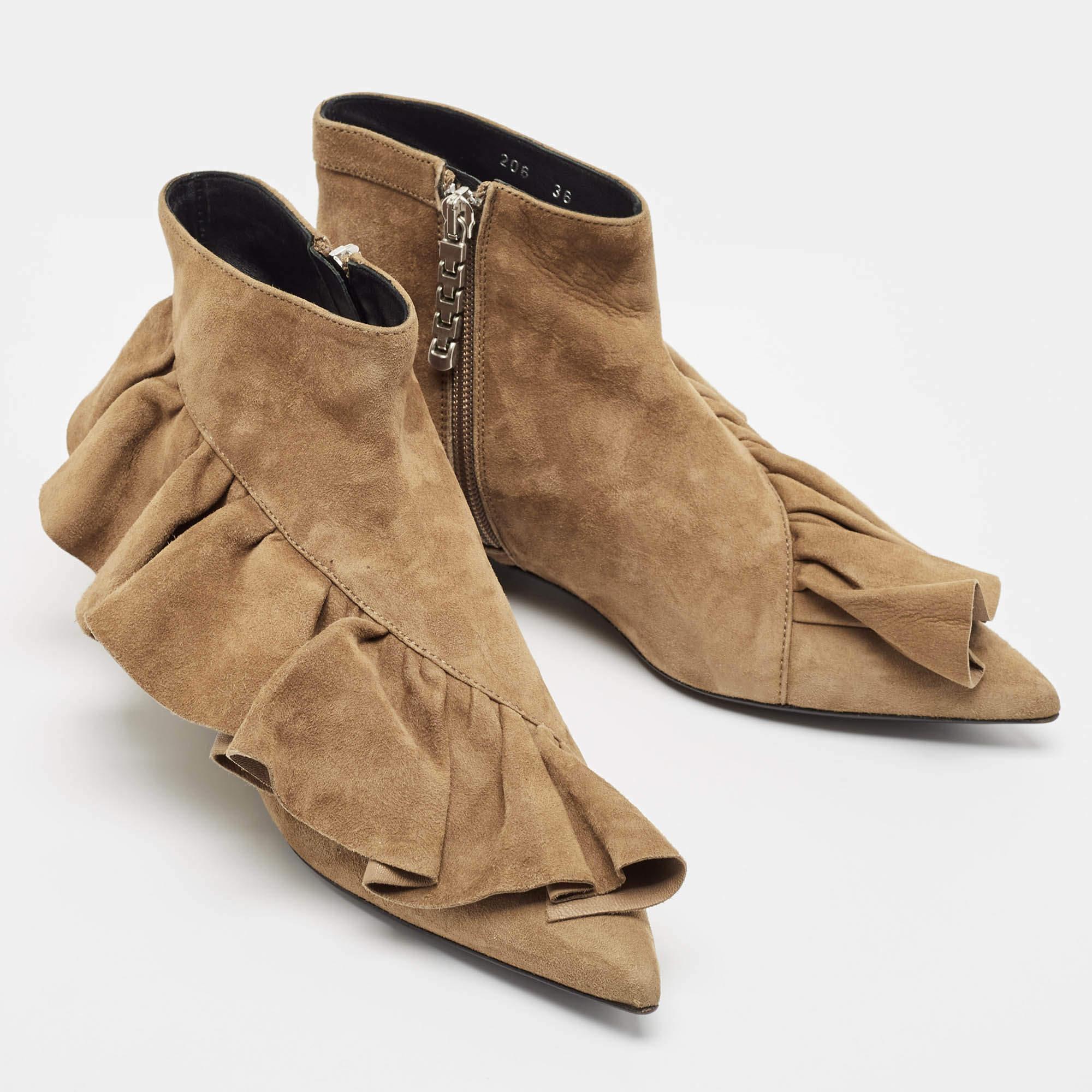 Women's J.W.Anderson Brown Suede Pierce Ankle Length Boots Size 36 For Sale