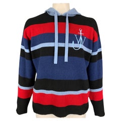 J.W.ANDERSON Size L Blue Black Red Stripe Merino Wool Hooded Sweater