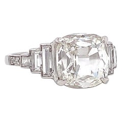 GIA 2.82 Carat Antique Cushion Cut Diamond Platinum Engagement Ring