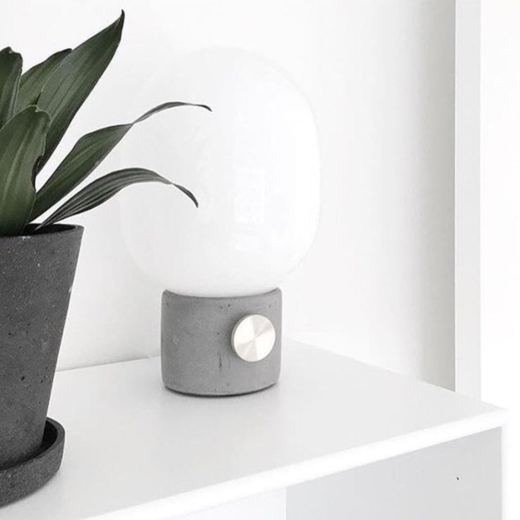 Opaline Glass JWDA Concrete Table Lamp by Jonas Wagell, Dimmable Lighting, Concrete Base For Sale