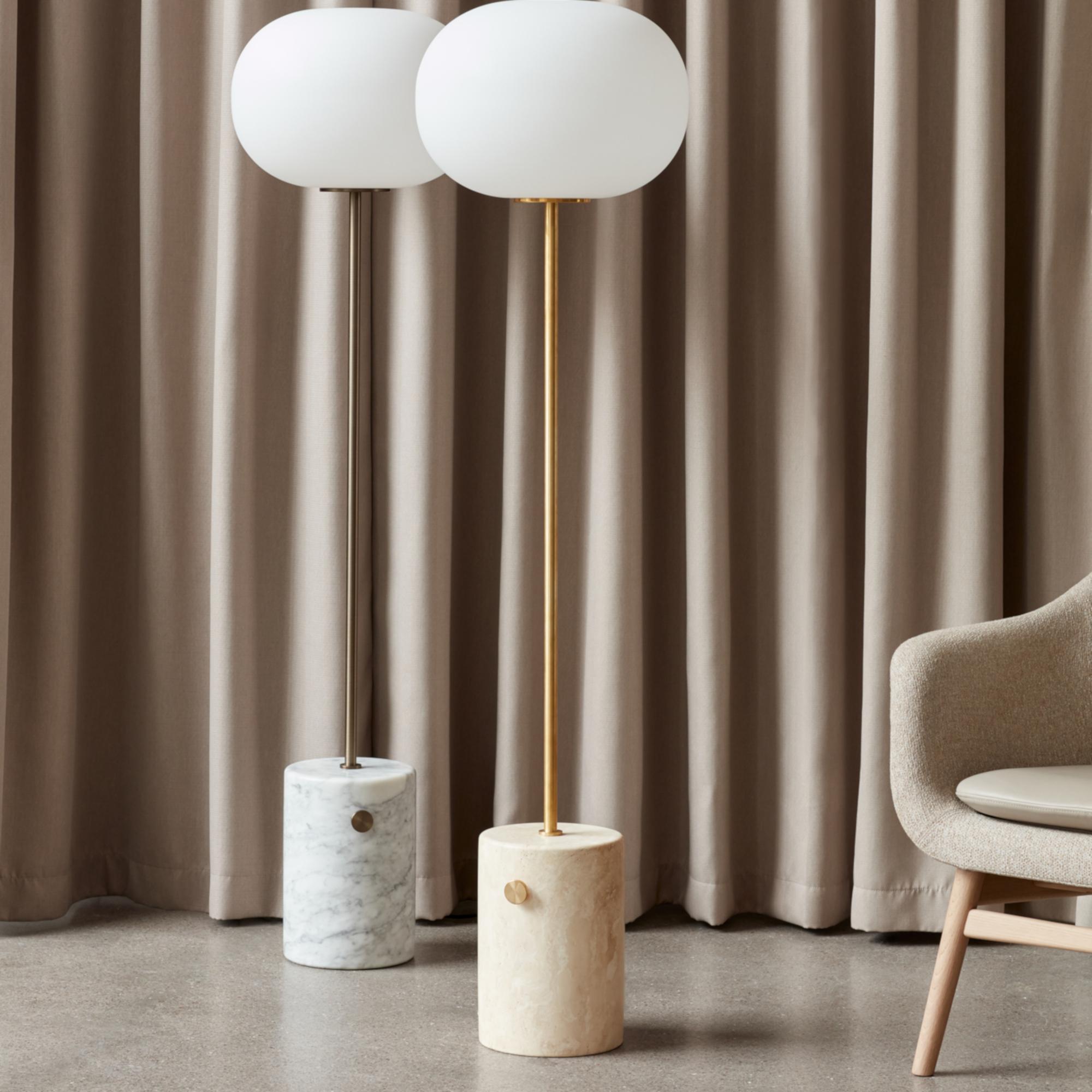 JWDA Floor Lamp, Travertine Base with Brushed Brass In New Condition For Sale In San Marcos, CA