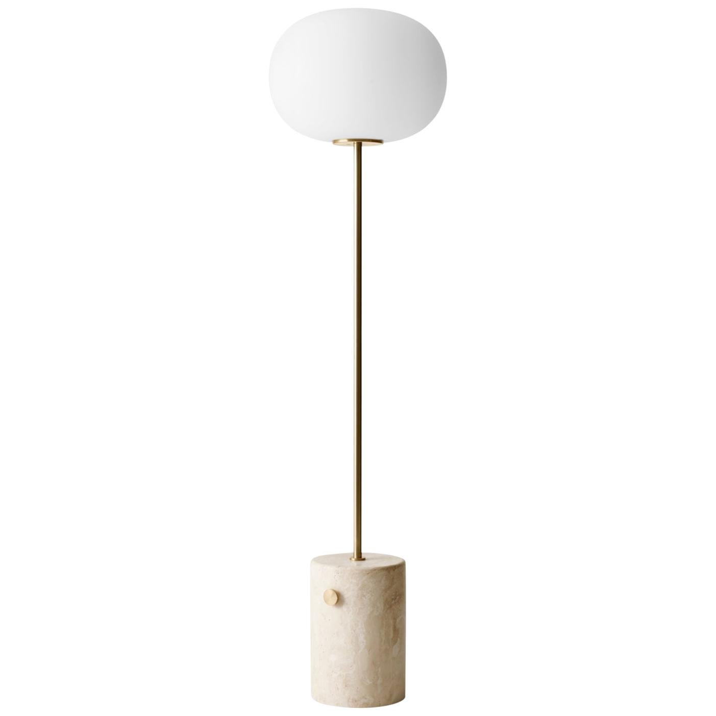 JWDA Floor Lamp, Travertine Base with Brushed Brass For Sale