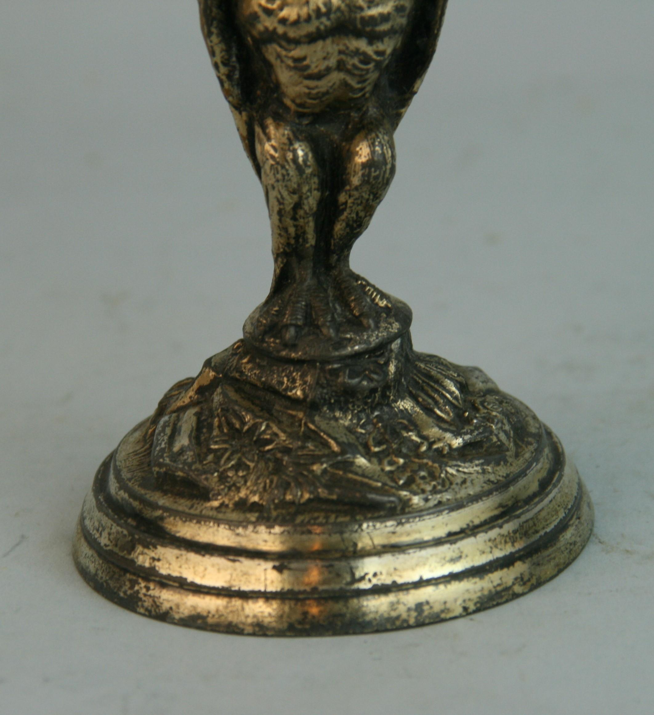 J.W.Tufts Owl Miniature Silvered Brass Candle Holder In Good Condition For Sale In Douglas Manor, NY