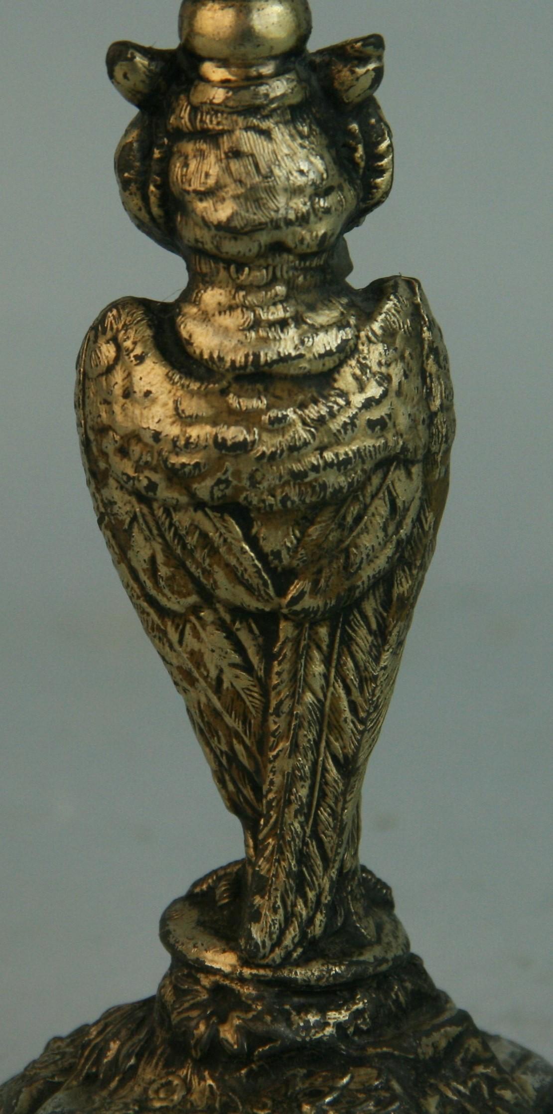 J.W.Tufts Owl Miniature Silvered Brass Candle Holder For Sale 2
