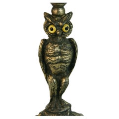 Used J.W.Tufts Owl Miniature Silvered Brass Candle Holder