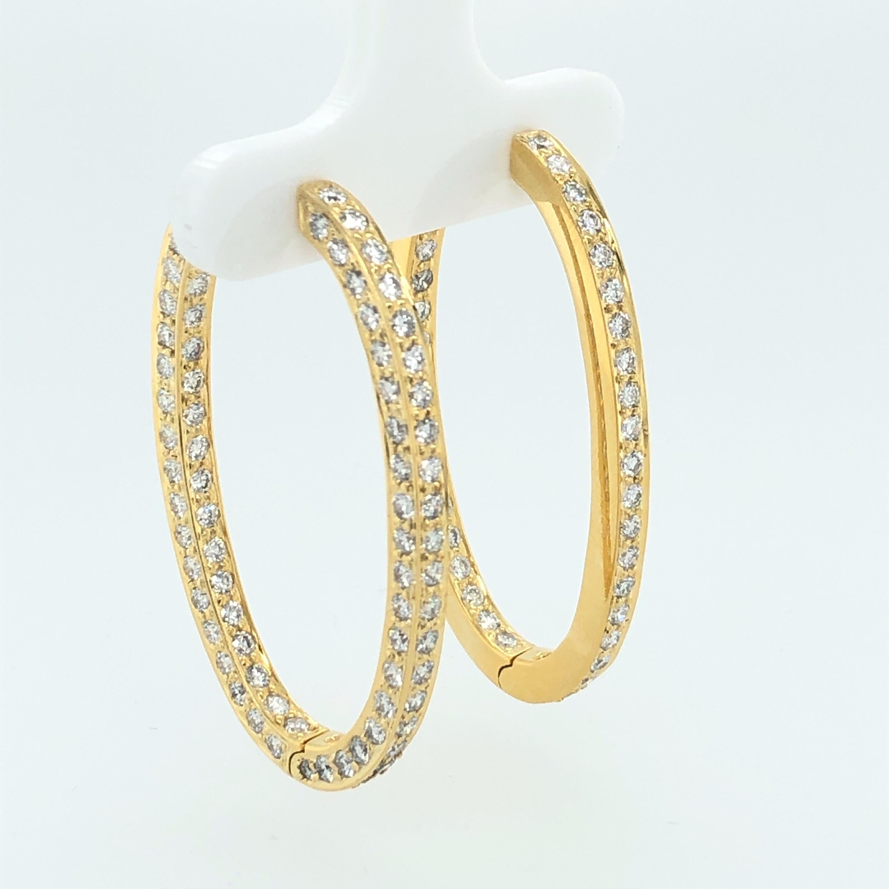 Phenomenal 18K yellow Gold 2.09 CTW Round Diamond Horseshoe Hoop Earrings from Award Winning Designer, Jye's International.  These stunning earrings are beyond gorgeous.  G-H V/S 1
